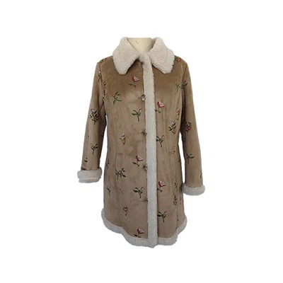 Cóta Fada Bláthanna Faux Shearling Emboidery